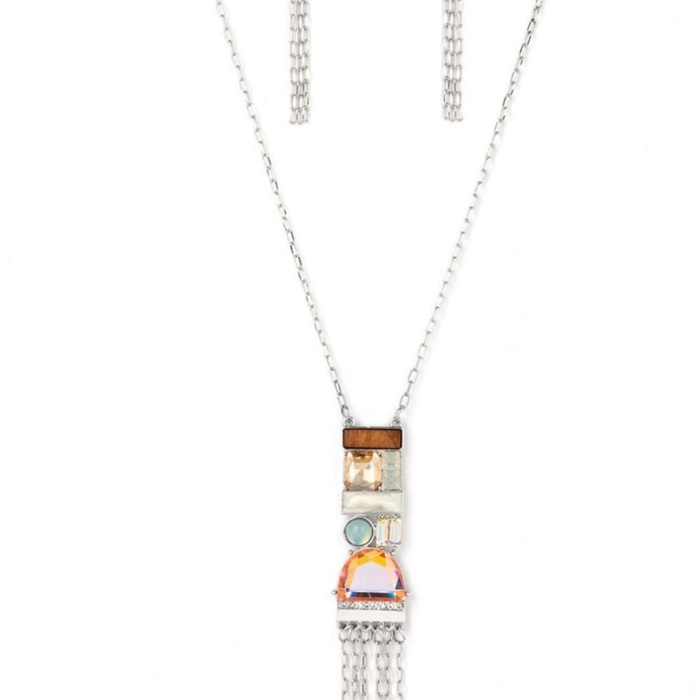 Elegant Silver Multi-Stone Necklace Ms. DIY Multi Iridescent Opal Wood  Jewelry
